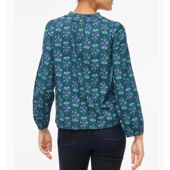 J. Crew Long-sleeve Ruffleneck Poplin Blouse Floral Print Cottagecore Modest Lg - Picture 2 of 16
